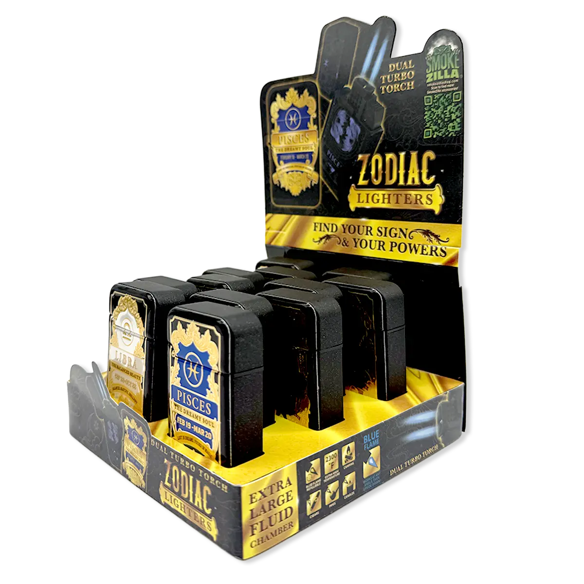 Zodiac Foil Dual Turbo Torch Lighter- 12 Pieces Per Retail Ready Display 25921 1