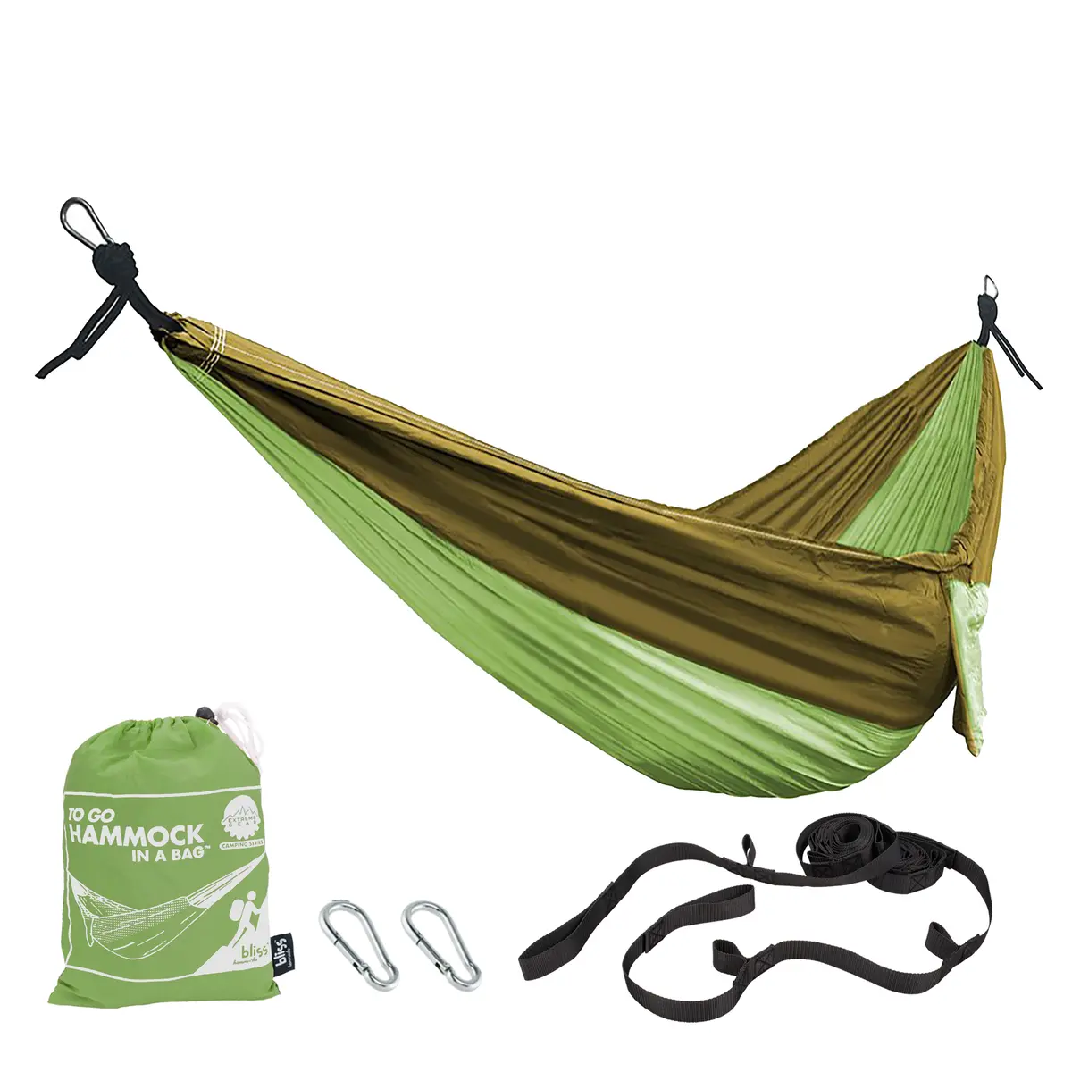 Bliss Hammocks Bh-406St-Fg Hammock In A Bag W/ Carabiners & Tree Straps | 54-In. Wide | Weather Resistant | 350 Lb. Capacity (Forest Green) 1