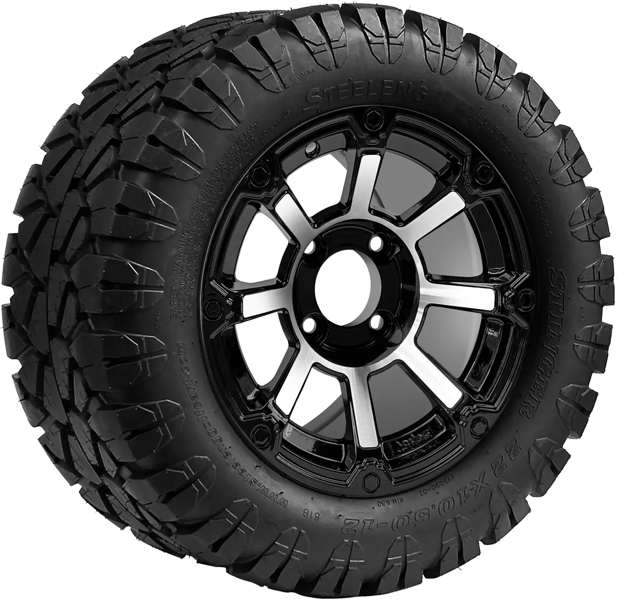 Sgc 12″ Cyclops Machined/Black Wheel – Aluminum Alloy / Steeleng 22″X10.5″-12″ Stinger All Terrain Tire Dot Approved 1
