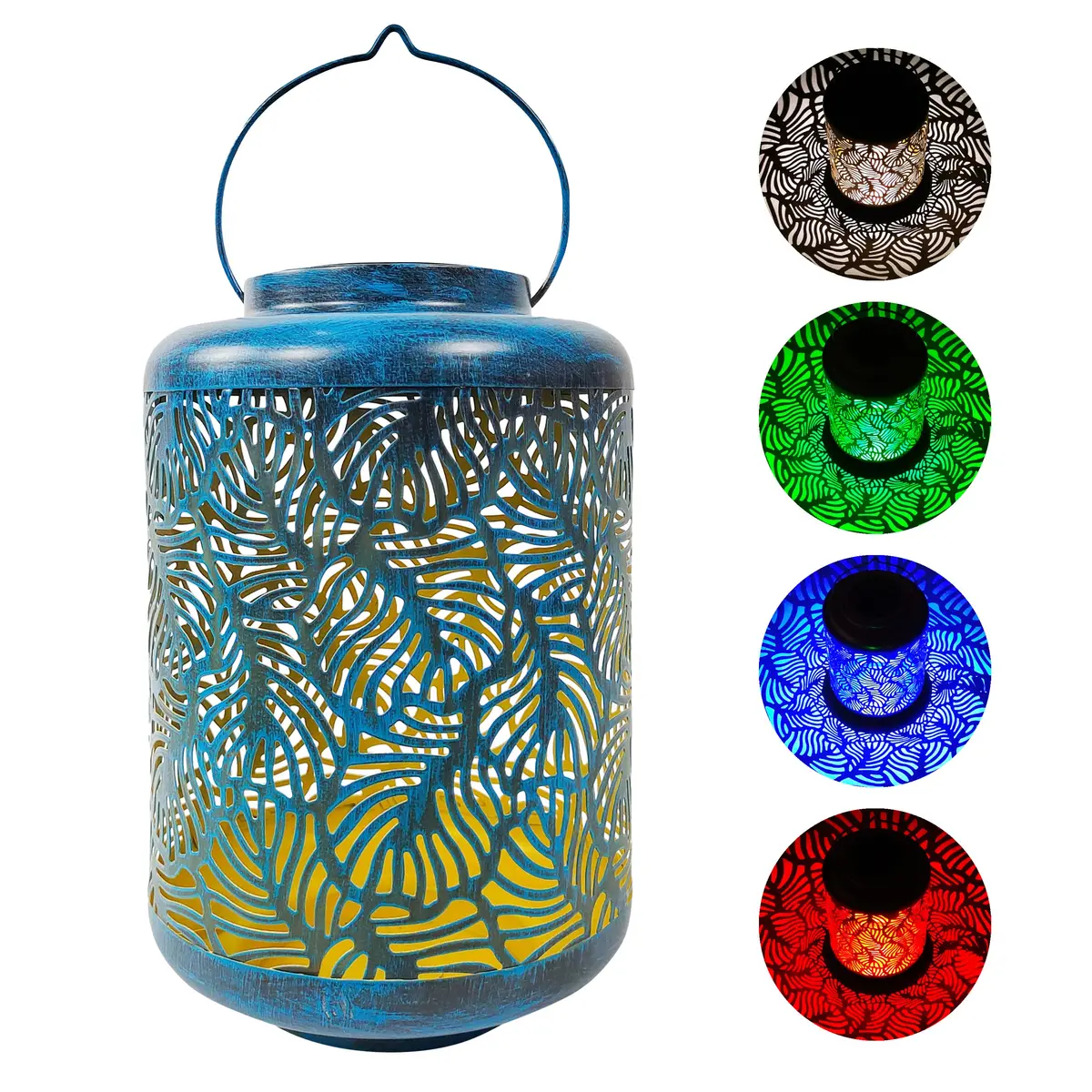 Bliss Outdoors Bsl-308-Bl Solar Led Lantern W/ Banana Leaf Design & Hand Painted Finish | 12-In. Tall | Waterproof Ip44 (Blue) 1