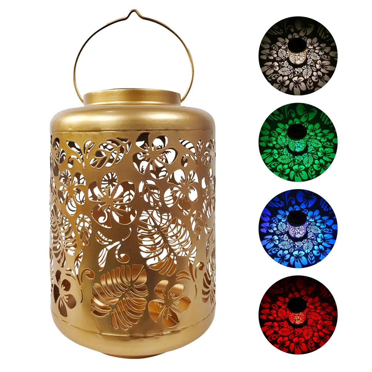 Bliss Outdoors Bsl-305-G Solar Led Lantern W/ Tropical Flower Design & Hand Painted Finish | 12-In. Tall | Waterproof Ip44 (Gold) 1