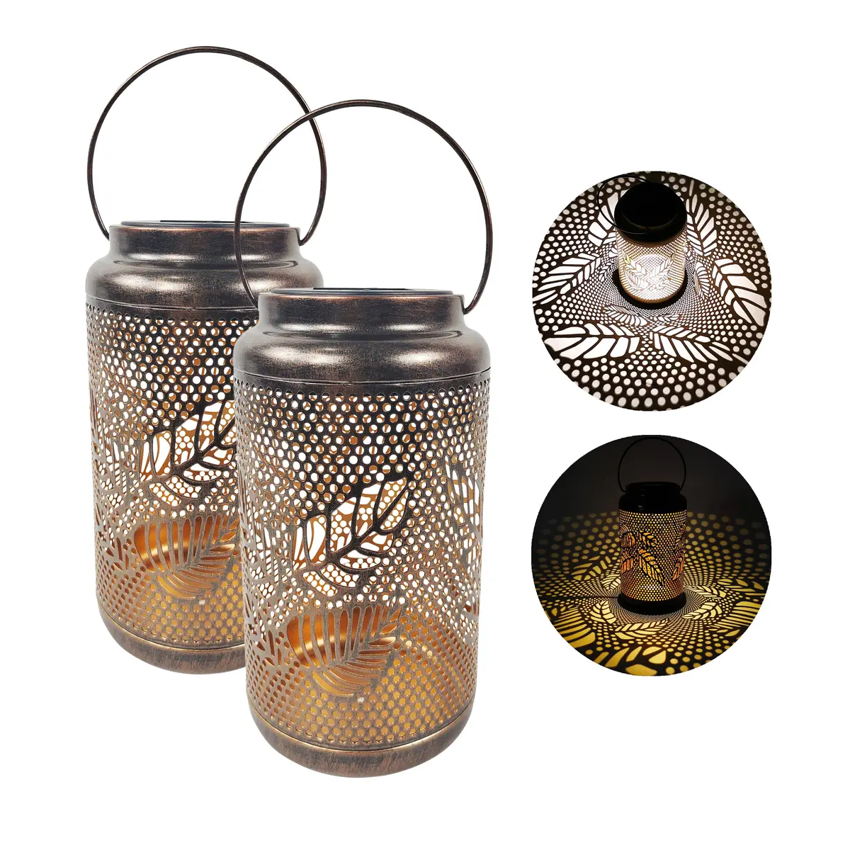 Bliss Outdoors Bsl-312-Bz Set Of 2 Solar Led Lanterns W/ Berry Leaf Design & Hand Painted Finish | 9-In. Tall | Waterproof Ip44 (Bronze) 1