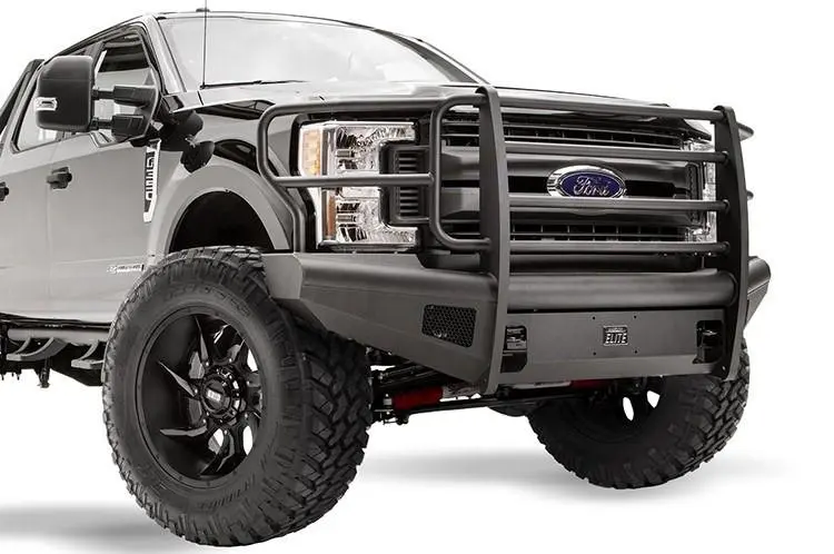 Fab Fours Fs17-Q4160-1 Ford F250/F350 Superduty 2017-2022 Black Steel Elite Front Bumper Full Guard With Tow Hooks 1