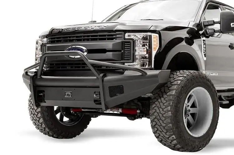 Fab Fours Fs17-Q4162-1 Ford F250/F350 Superduty 2017-2022 Black Steel Elite Front Bumper Pre-Runner Guard With Tow Hooks 1