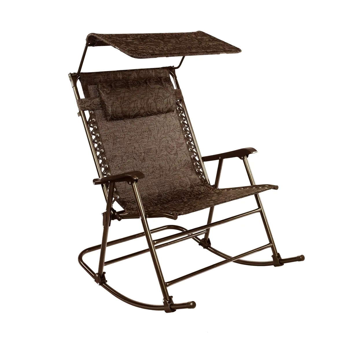 Bliss Hammocks Gfr-091J Deluxe Rocking Chair W/ Canopy & Pillow | 27-In. Wide | Weather & Rust Resistant | 300 Lb. Capacity (Brown Jacquard) 1