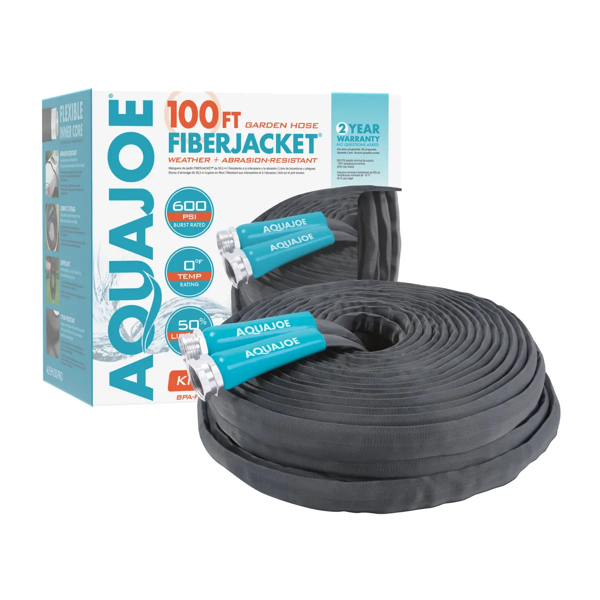 Aqua Joe Ajfjh100-Pro Ultra Flexible Kink Free Fiberjacket Garden Hose | 100-Foot | Metal Fittings 1