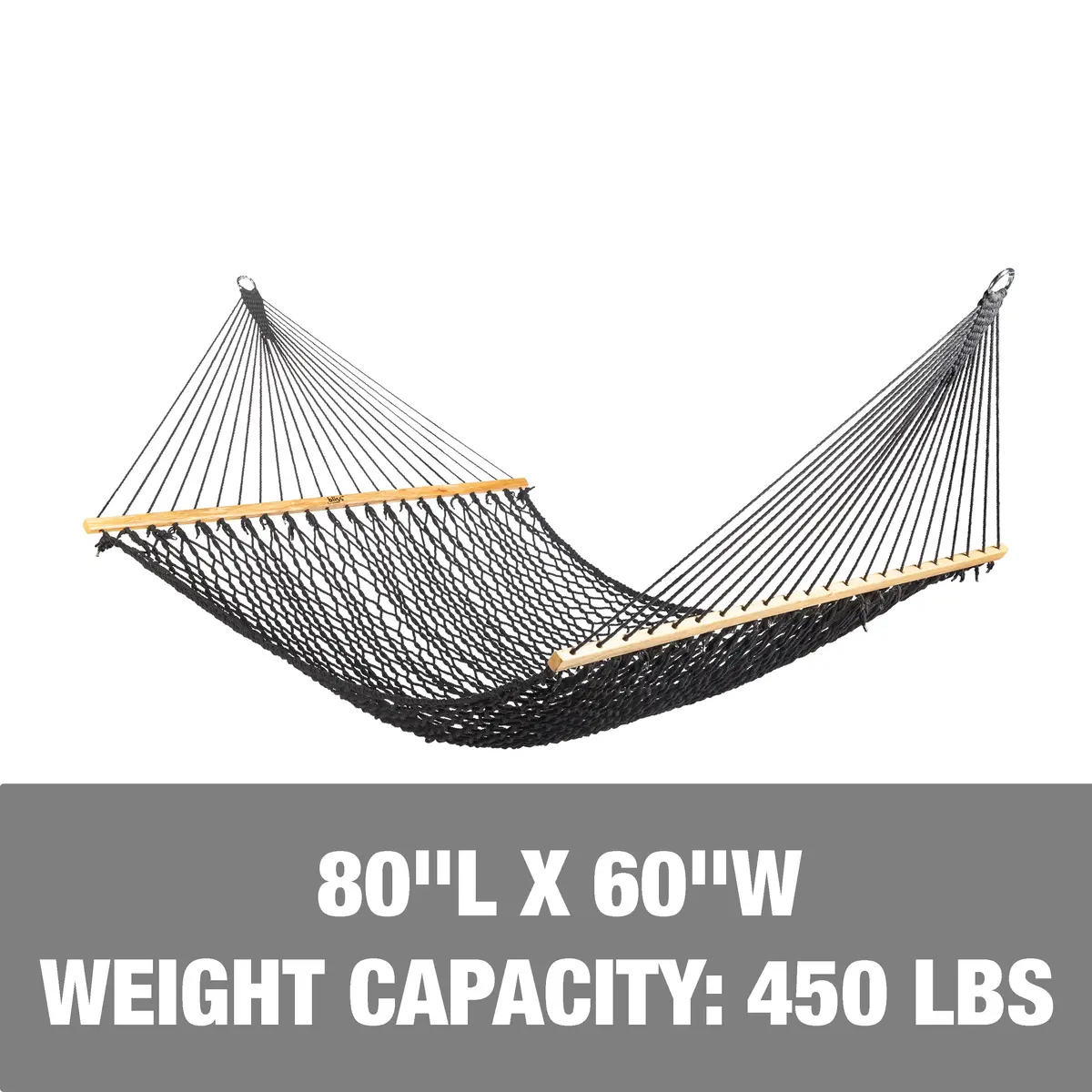 Bliss Hammocks Bh-410Bk Cotton Rope Hammock W/ Spreader Bar & Hanging Hardware | 60-In. Wide | 450 Lb. Capacity (Black) 2