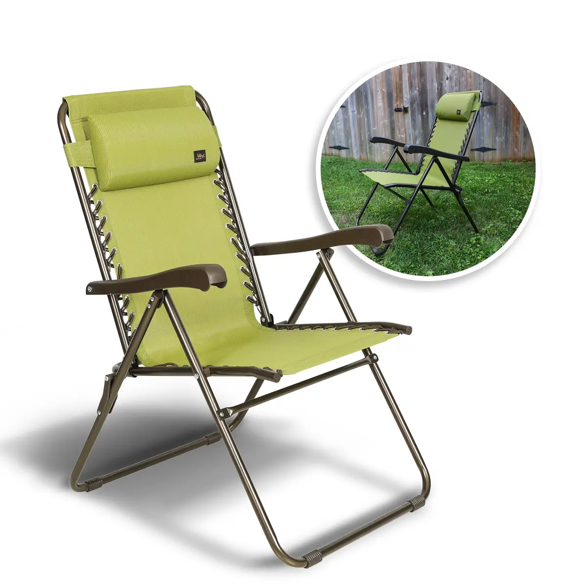 Bliss Hammocks Gfc-612-Sg Reclining Sling Chair W/ Pillow | 26-In. Wide | Weather & Rust Resistant | 275 Lb. Capacity (Sage Green) 1