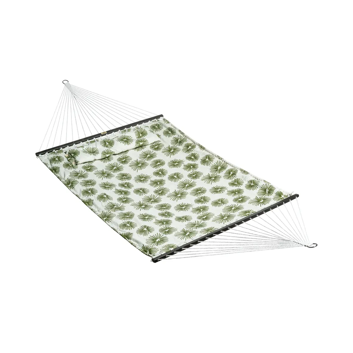 Bliss Hammocks Bhg-488-Gb Reversible 2-Person Quilted Hammock W/ Spreader Bars, Pillow, & Hanging Hardware | 55-In. Wide | Weather Resistant | 450 Lb. Capacity (Green Burst) 1