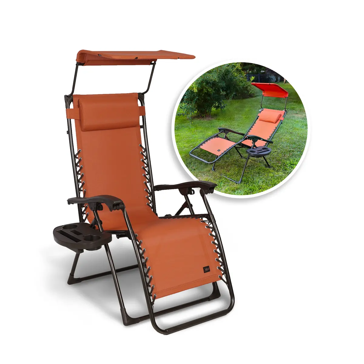 Bliss Hammocks Gfc-439Tc Gravity Free Chair W/ Canopy, Pillow, & Drink Tray | 26-In. Wide | Weather & Rust Resistant | 300 Lb. Capacity 1
