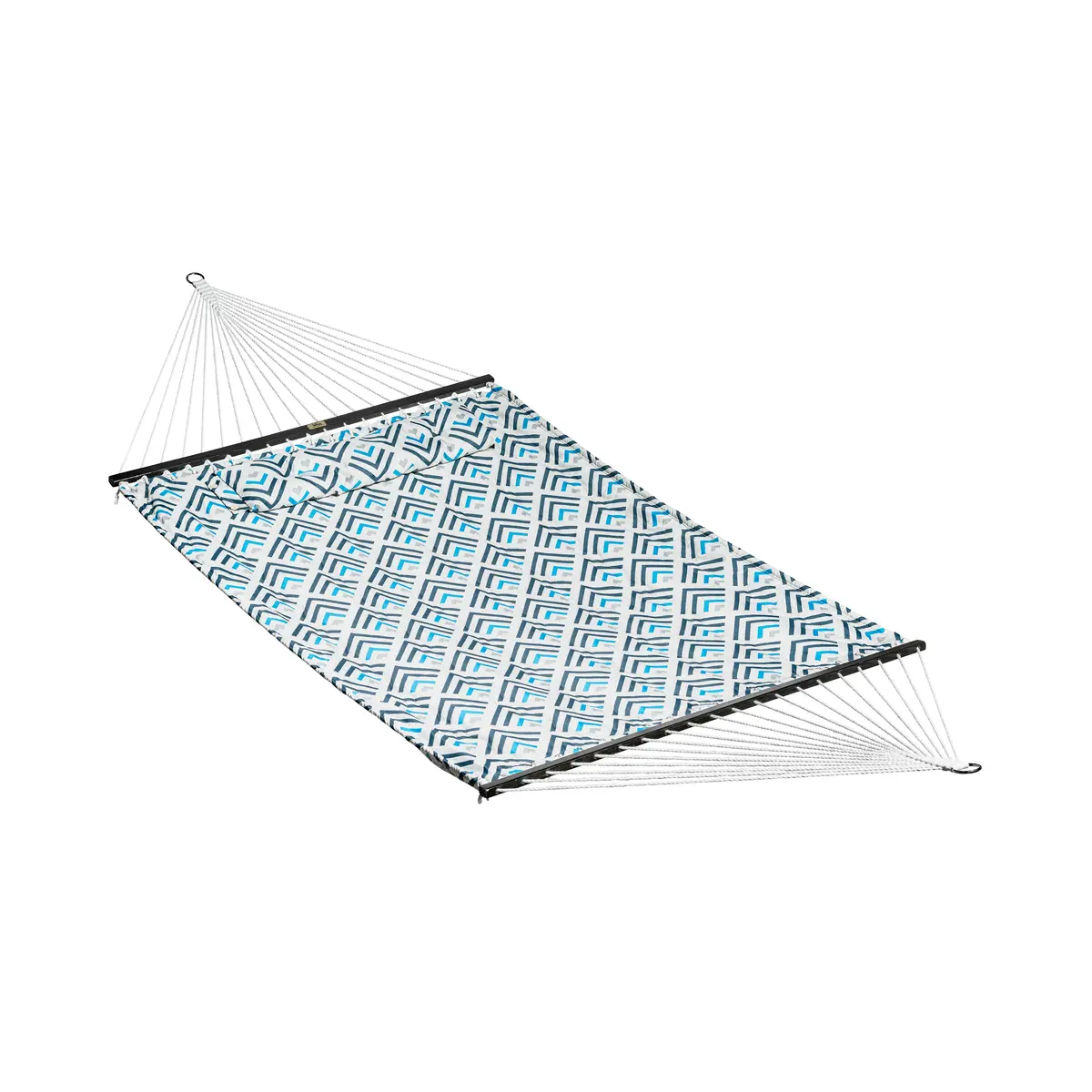 Bliss Hammocks Bhg-488-Bg Reversible 2-Person Quilted Hammock W/ Spreader Bars, Pillow, & Hanging Hardware | 55-In. Wide | Weather Resistant | 450 Lb. Capacity (Blue Geo Diamond) 1