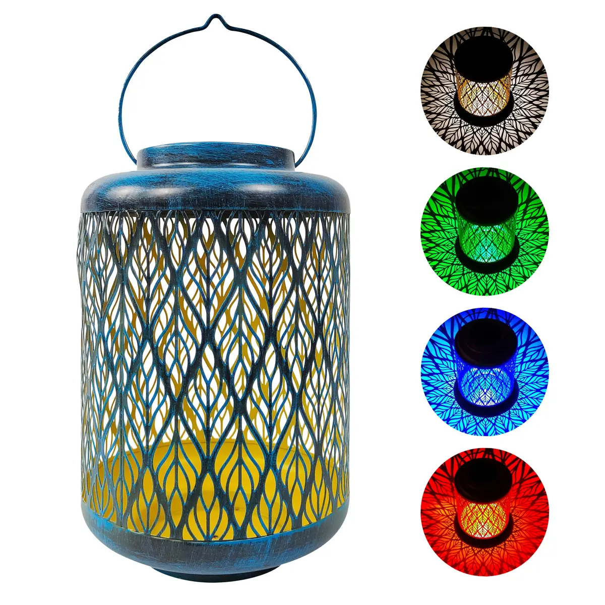Bliss Outdoors Bsl-306-Bl Solar Led Lantern W/ Diamond Leaf Design & Hand Painted Finish | 12-In. Tall | Waterproof Ip44 (Blue) 1