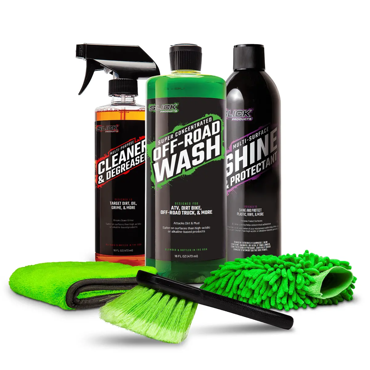 Slick Products Sp1271 Off-Road Starter Bundle | W/ Off-Road Wash Concentrate, Shine & Protectant, Cleaner & Degreaser, 3 Cleaning Accessories 1