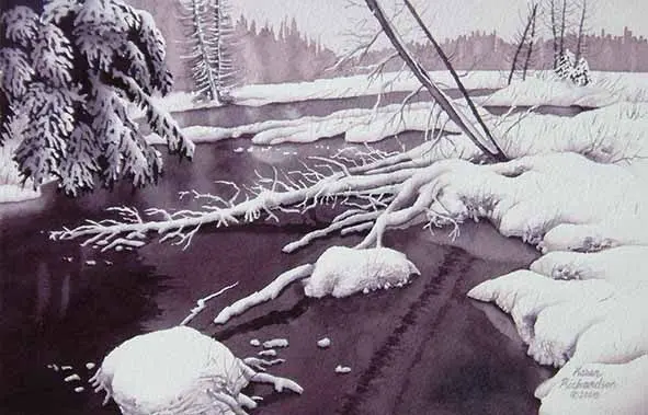Fresh-Fallen Snow, 7 X 10", Watercolour Framed With Glass (Sold) 1