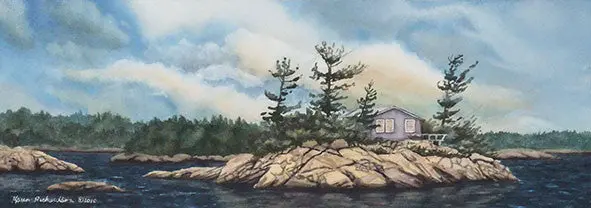 Island Retreat, 5 X 15", Watercolour Framed With Glass (Sold) 1