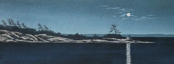 Midnight On Georgian Bay, 5 X 14" Watercolour With Mat (Sold) 1
