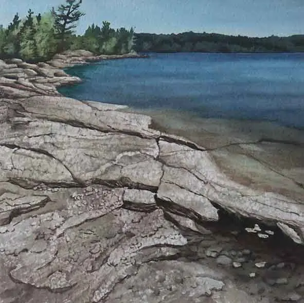 Rocky Shore, 9 X 9" Watercolour With Mat (Sold) 1