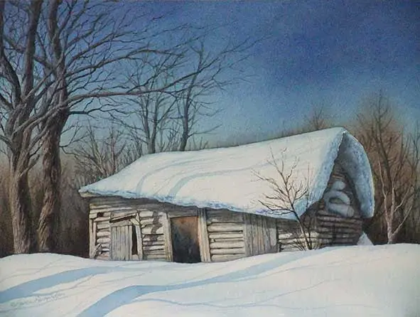 Cabin In The Snow, Watercolour On Panel, 9 X 12" (Sold) 1