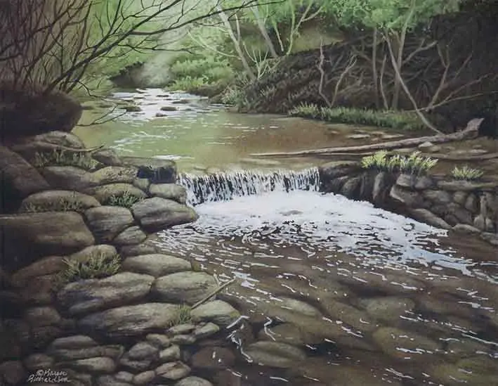 Woodland Waterfall, Watercolour On Panel, 11 X 14" (Sold) 1