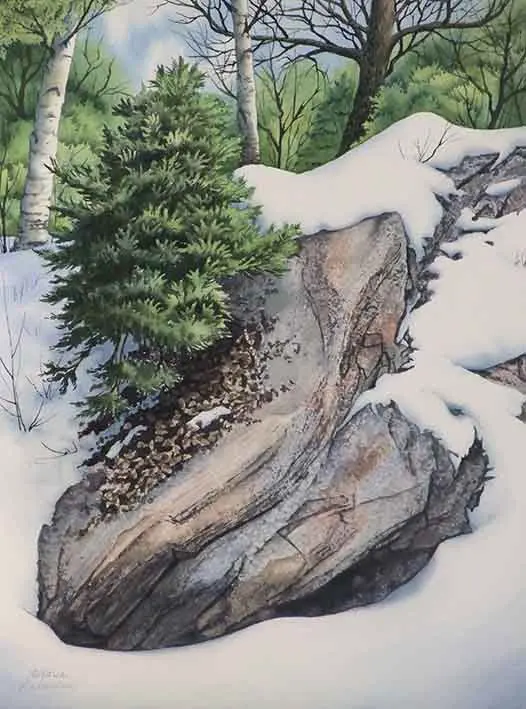 Snow And Stone, Watercolour On Panel, 16 X 12" (Sold) 1