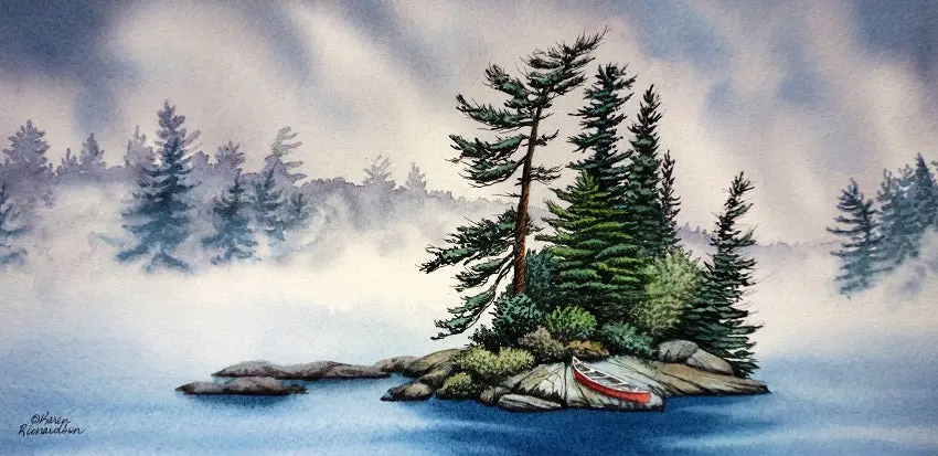 Mysteries In The Mist, Watercolour On Panel, 6 X 12" (Sold) 1