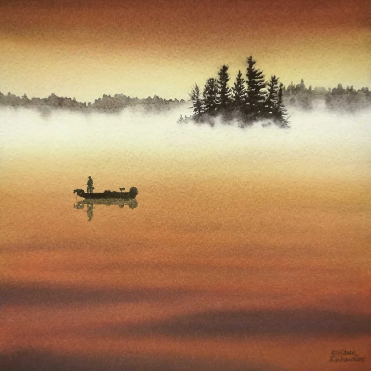 One Last Cast, Watercolour On Panel, 8 X 8" (Sold) 1