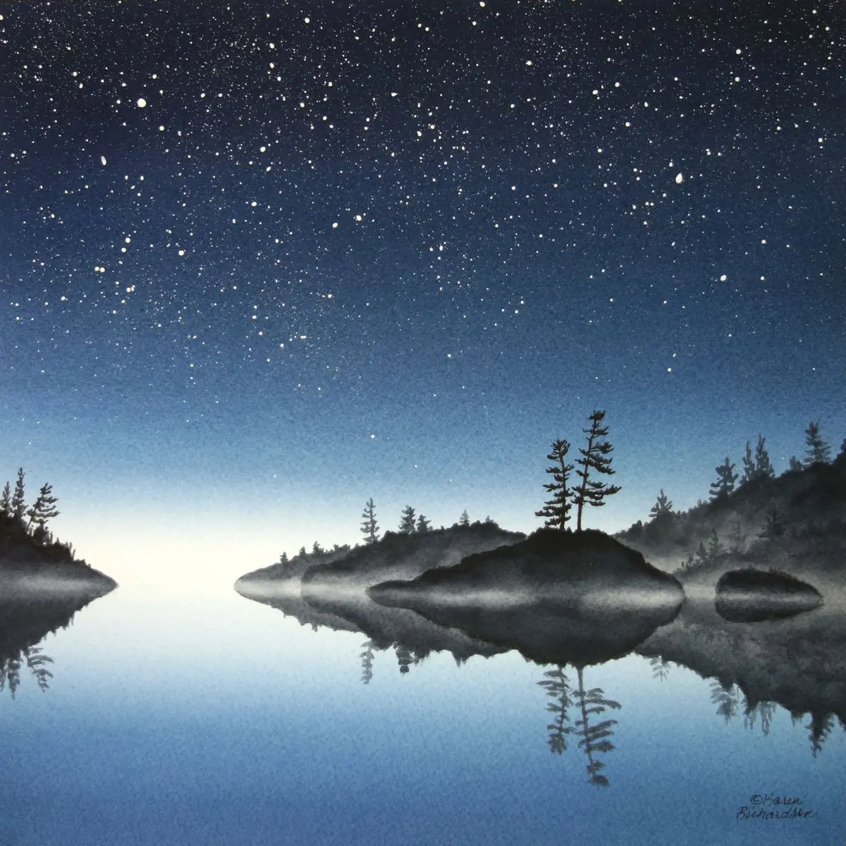Beyond The Blue, Watercolour On Panel, 12 X 12" (Sold) 1