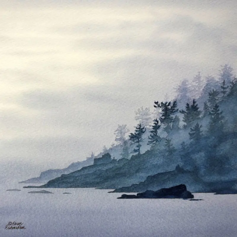 Misty Blue, Watercolour On Panel, 8 X 8" (Sold) 1