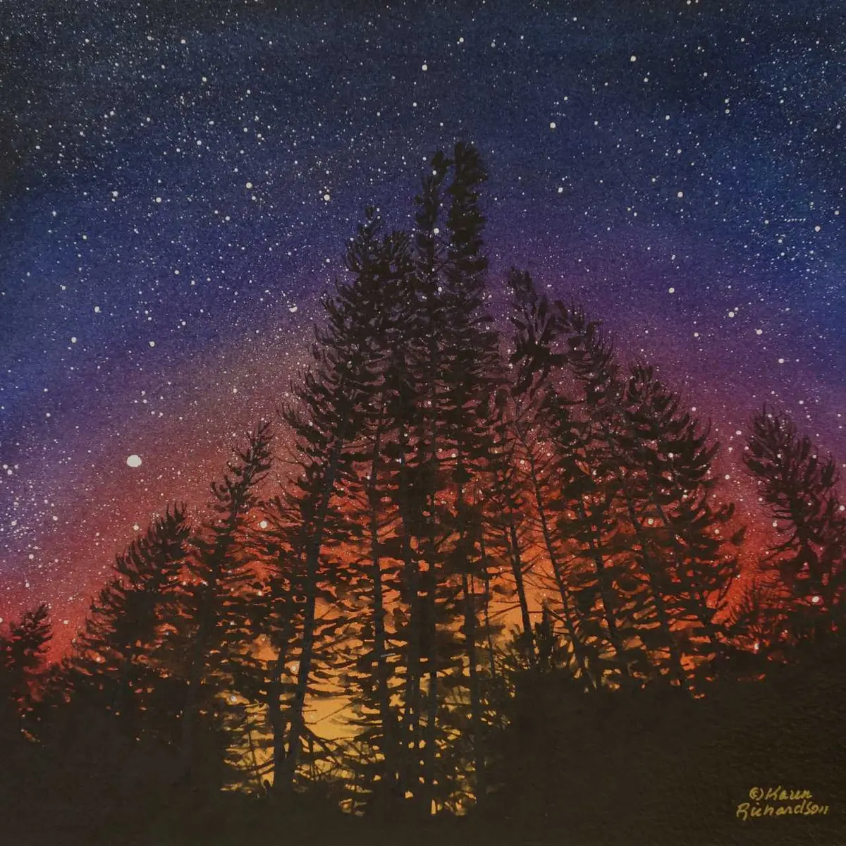 Music Of The Night, Watercolour On Panel, 10 X 10" (Sold) 1