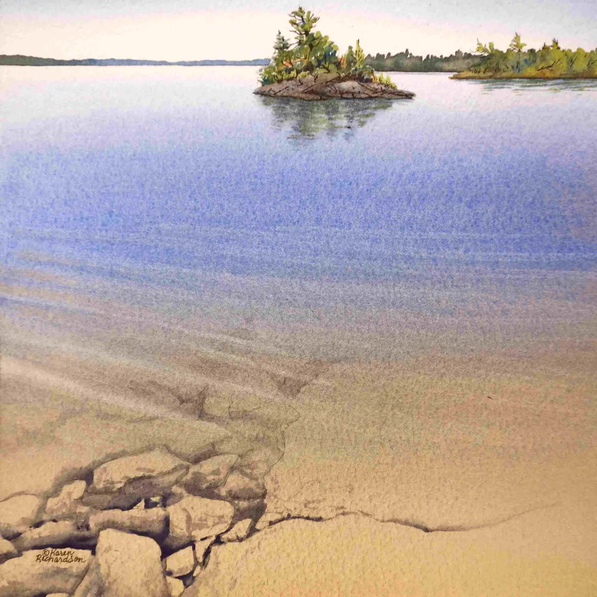 Serenity By The Shore, Watercolour On Panel, 8 X 8" (Sold) 1