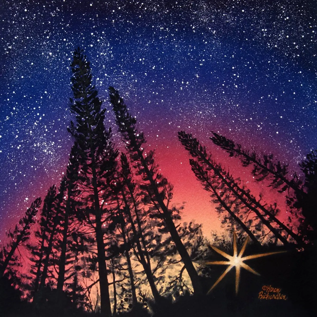 Starry Starry Night, Watercolour On Panel, 12 X 12" (Sold) 1