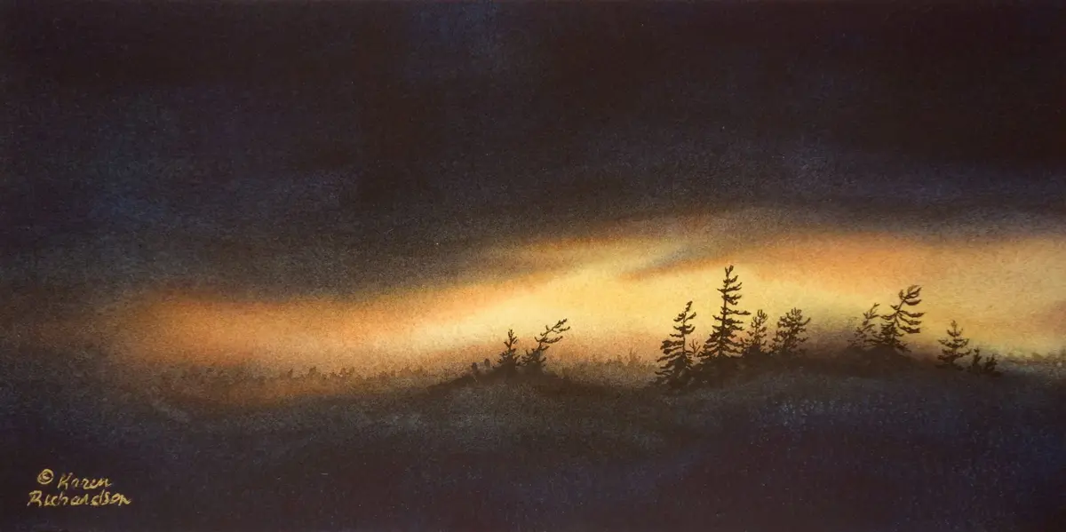 Up At The Crack Of Dawn, Watercolour On Panel, 6 X 12" (Sold) 1