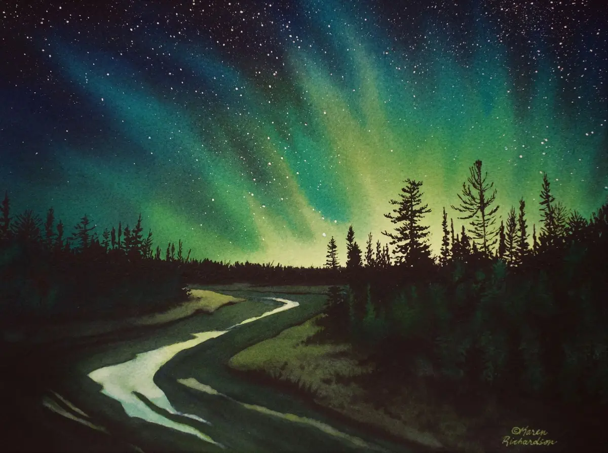 Aurora Fantasy, Watercolour On Panel, 9 X 12" (Sold) 1