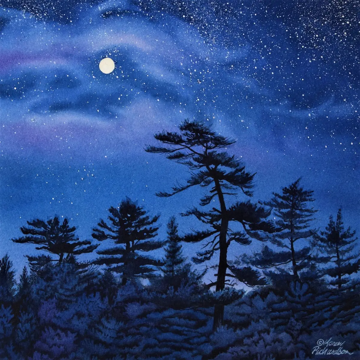 Dancing With The Moon, Watercolour On Panel, 10 X 10" (Sold) 1