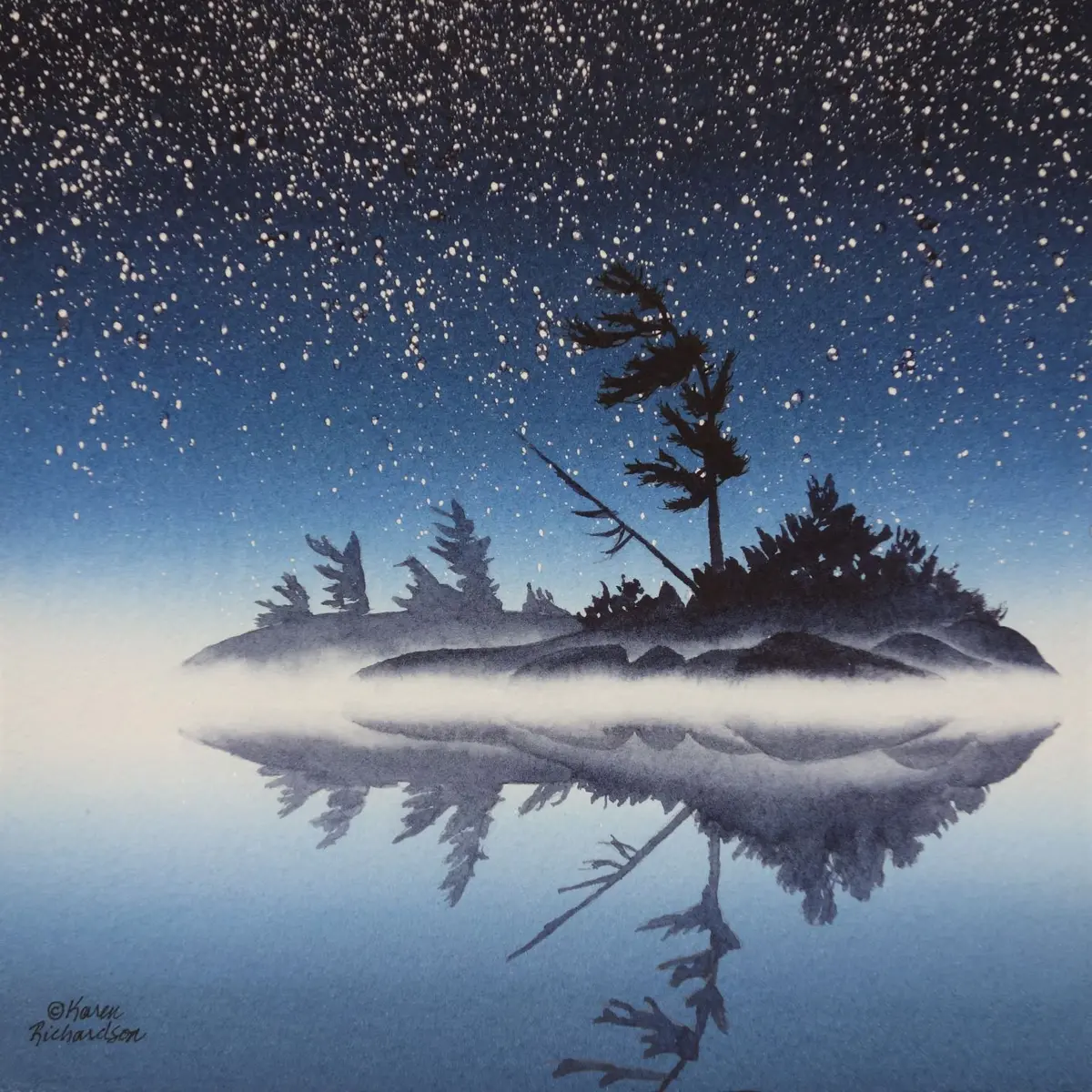 Just The Stars For Company, Watercolour On Panel, 8 X 8" (Sold) 1