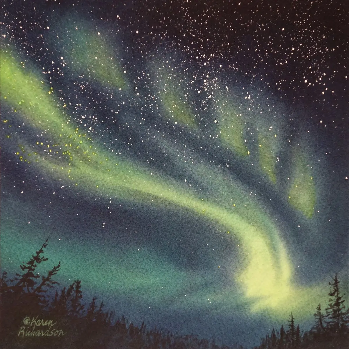 Night On Fire, Watercolour On Panel, 8 X 8" (Sold) 1