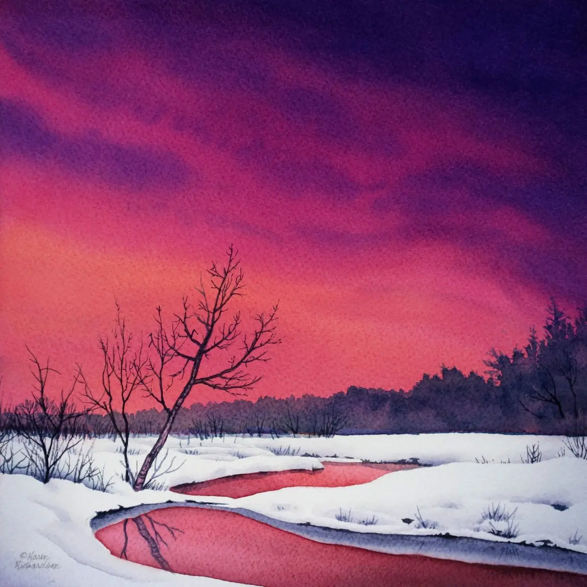 Sky Fire, Watercolour On Panel, 10 X 10" (Sold) 1