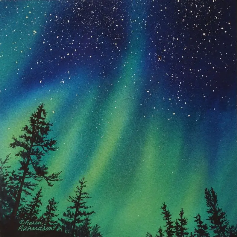 Northern Glow, Watercolour On Panel, 8 X 8" (Sold) 1