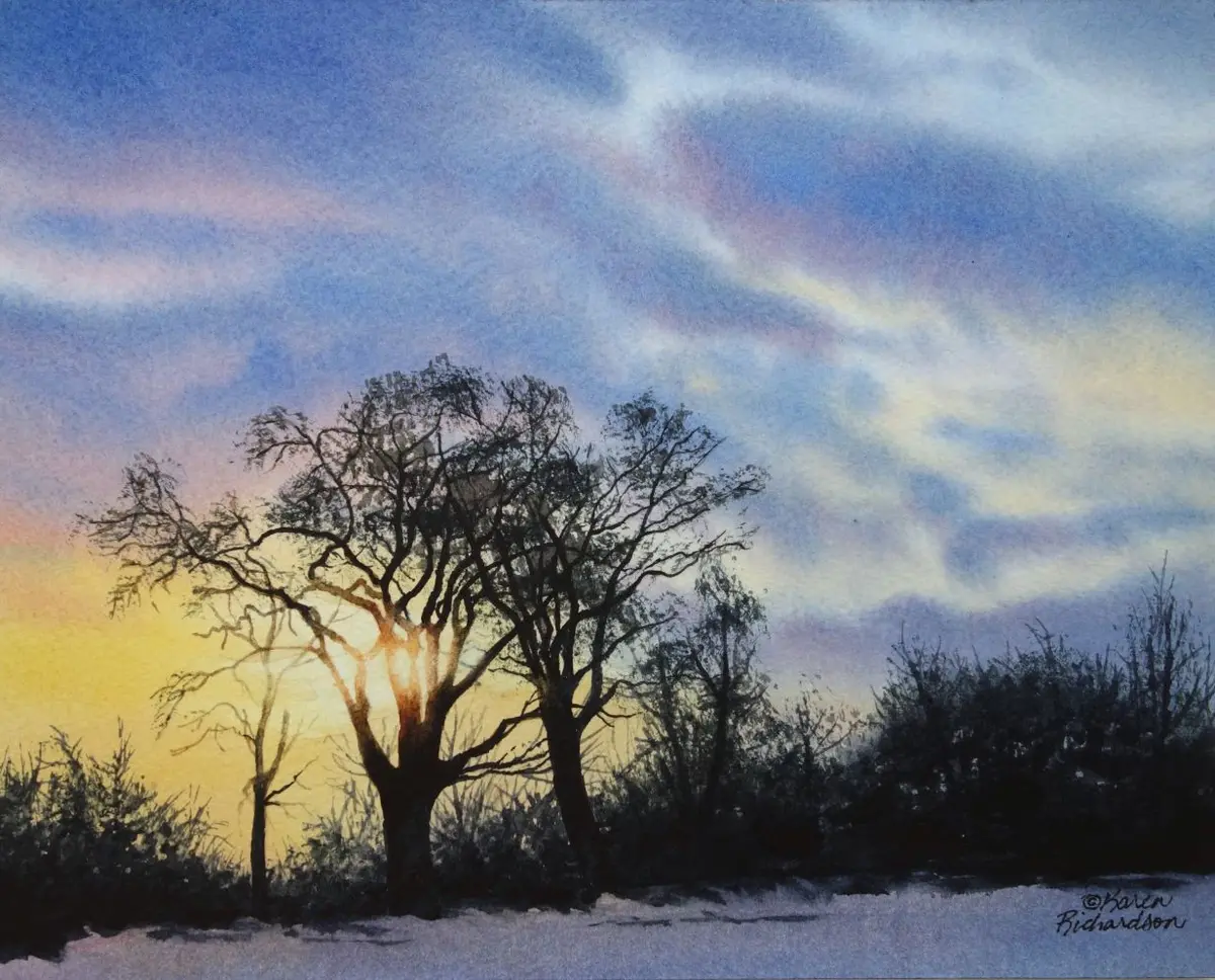 Solstice Sunset, Watercolour On Panel, 8 X 10" (Sold) 1