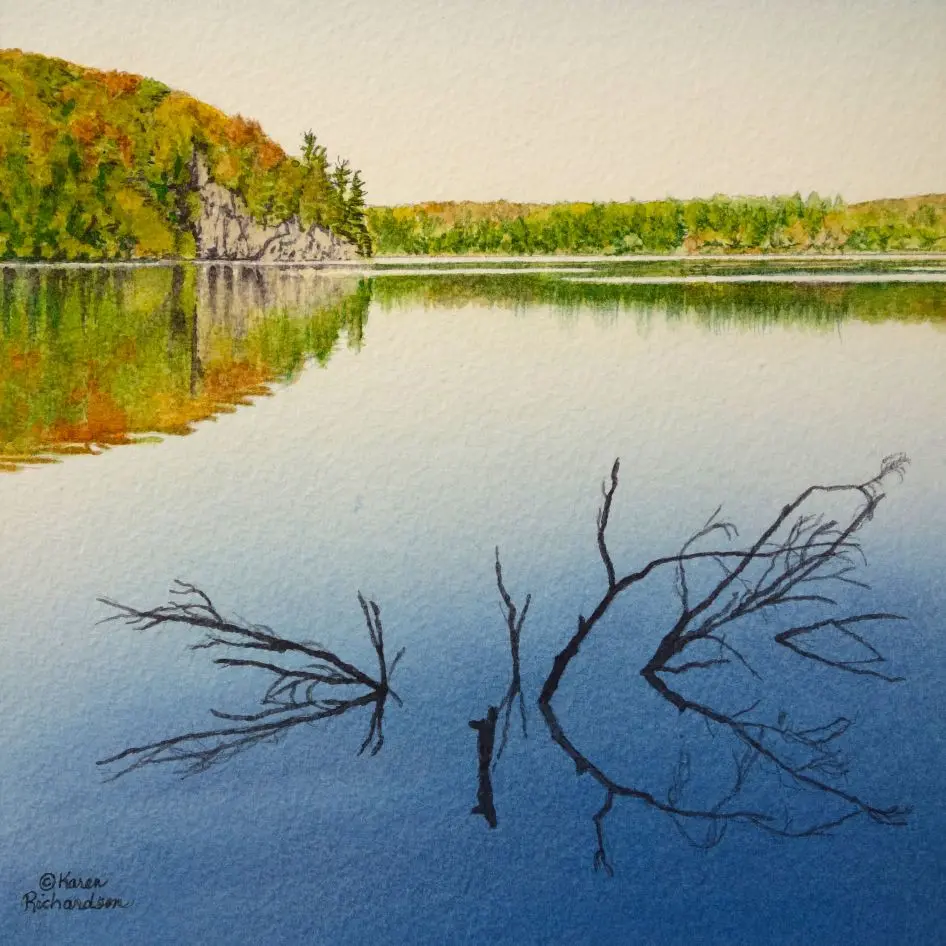 Solitaire Stillness, Watercolour On Panel, 8 X 8" New 1