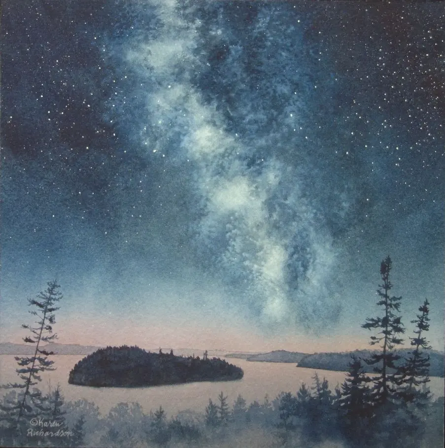 Starlit Shores, Watercolour On Panel, 10 X 10" (Sold) 1