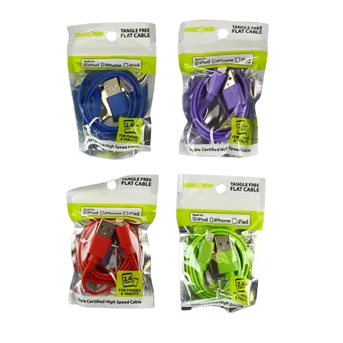 Charging Cable Usb To Lightning Flat 3Ft - 4 Pieces Per Pack 21562 1