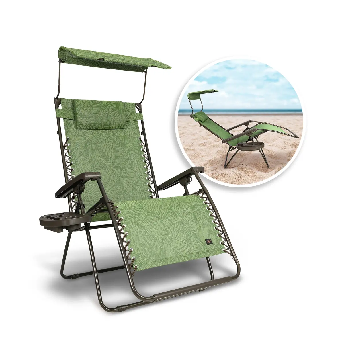 Bliss Hammocks Gfc-467Wgb Gravity Free Chair W/ Canopy , Drink Tray, & Pillow | 30-In. Wide Xl | Weather & Rust Resistant | 360 Lb. Capacity 1