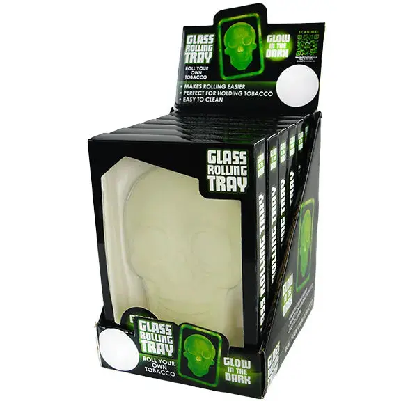 Glow In The Dark Skull Glass Rolling Tray - 6 Pieces Per Retail Ready Display 22066 1