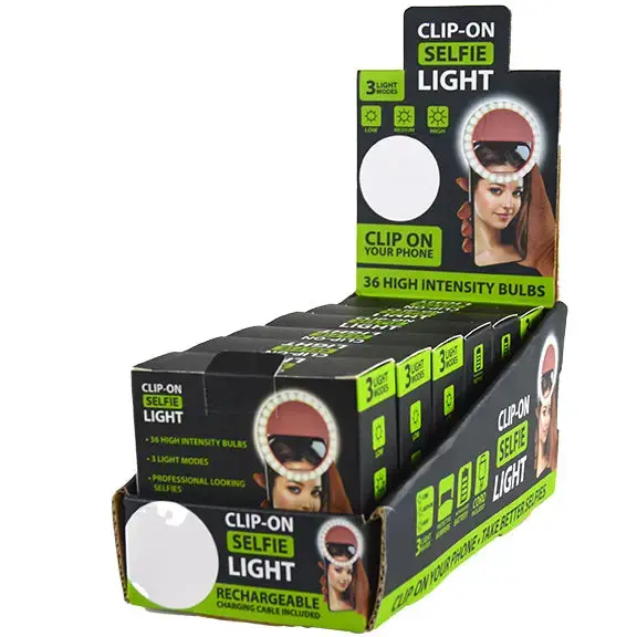 Rechargeable Clip On Selfie Light - 6 Pieces Per Retail Ready Display 22068 1