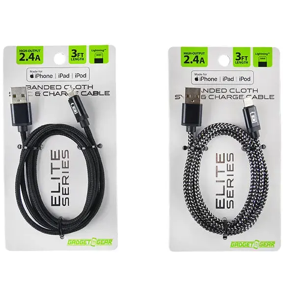 Charging Cable Elite Cloth Usb To Lightning 3Ft 2.4 Amp - 3 Pieces Per Pack 22319 1