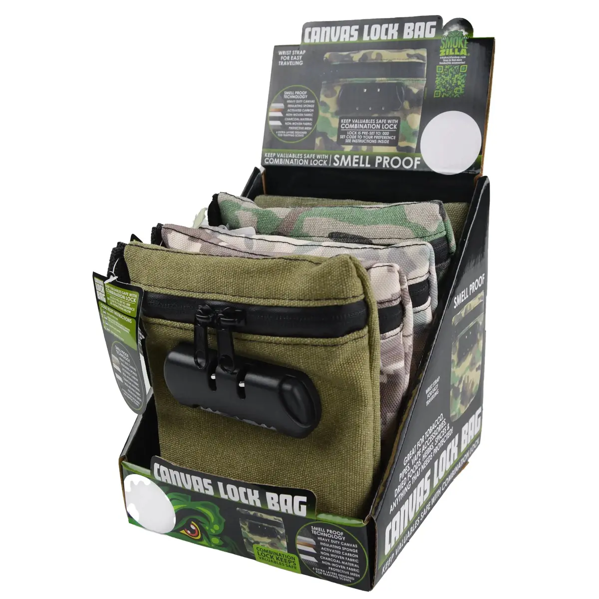 Smell Proof Canvas Locking Storage Bag - 6 Pieces Per Retail Ready Display 23221 1