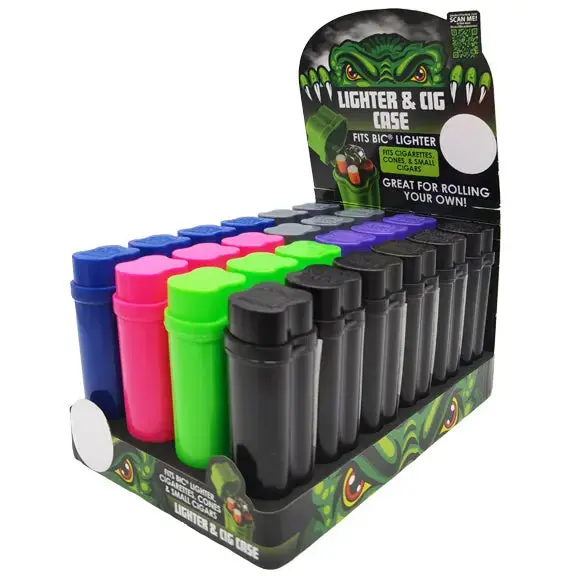 Plastic Lighter And Cigarette Case - 24 Pieces Per Retail Ready Display 23240 1