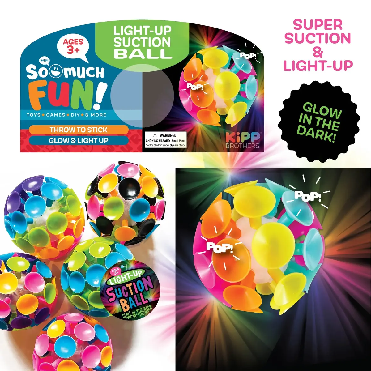 Light-Up Suction Ball Toy - 18 Pieces Per Pack 23300 1