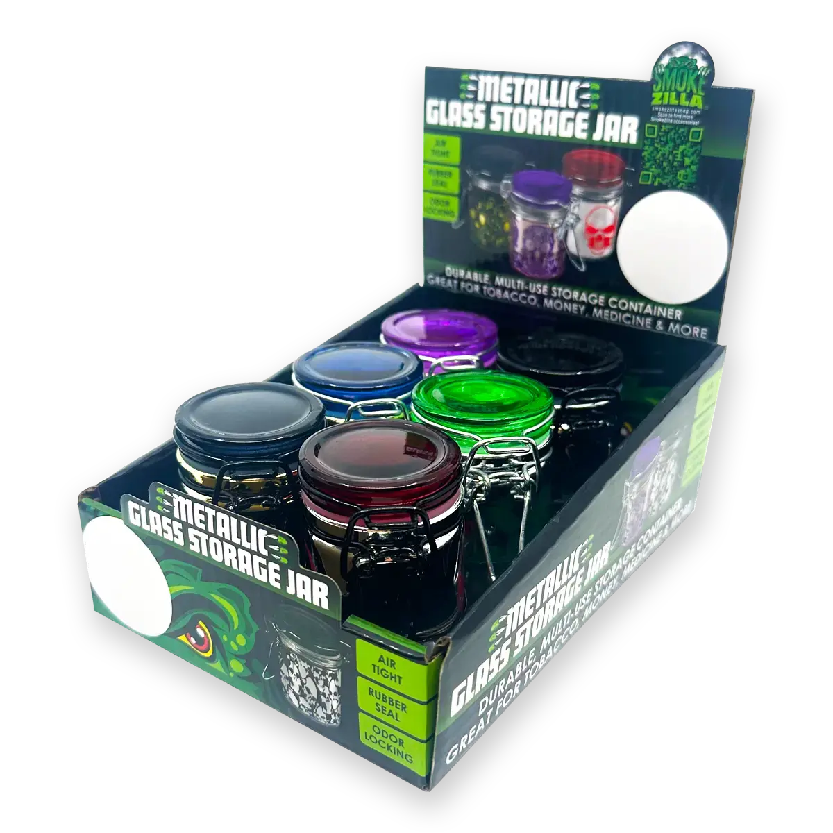 Smell Proof Glass Storage Jar With Hinged Lid- 6 Pieces Per Retail Ready Display 23533 1